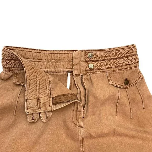 Free People Hemp Cotton Blend Distressed Brown Braided Wide Waist A Lined‎ Skirt - Picture 6 of 10